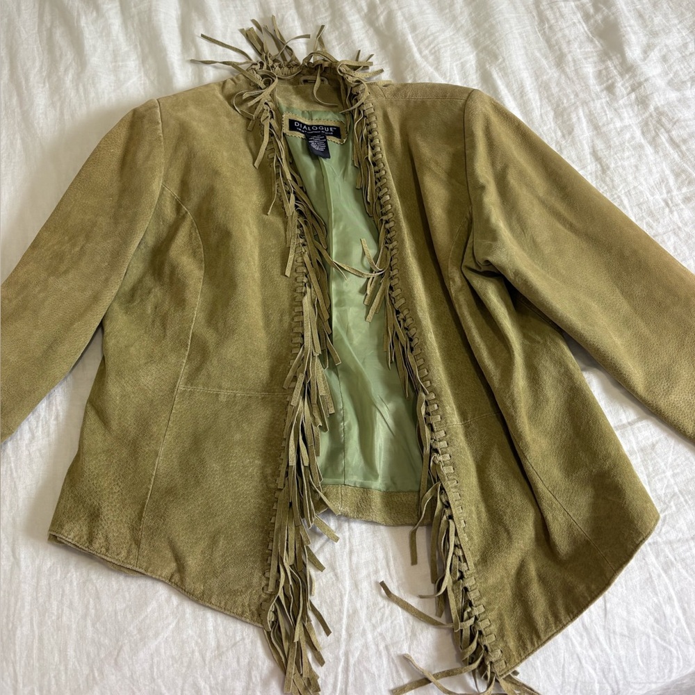 Dialogue Women's Tan Fringe Blazer